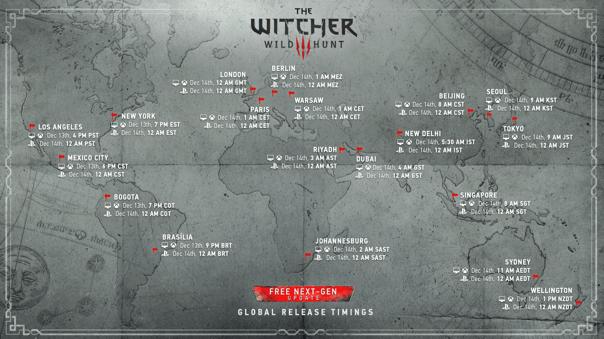 The Witcher 3: Wild Hunt Next-Gen Update — global release timings