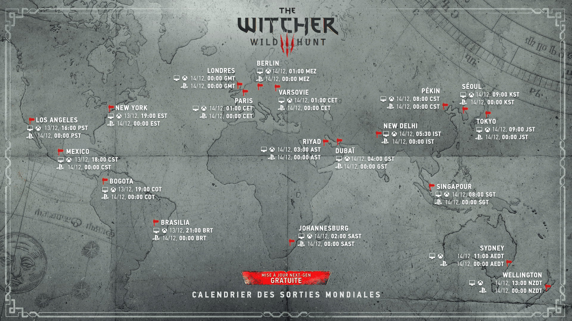 The Witcher 3 : Wild Hunt Next-Gen Update - calendrier des sorties mondiales