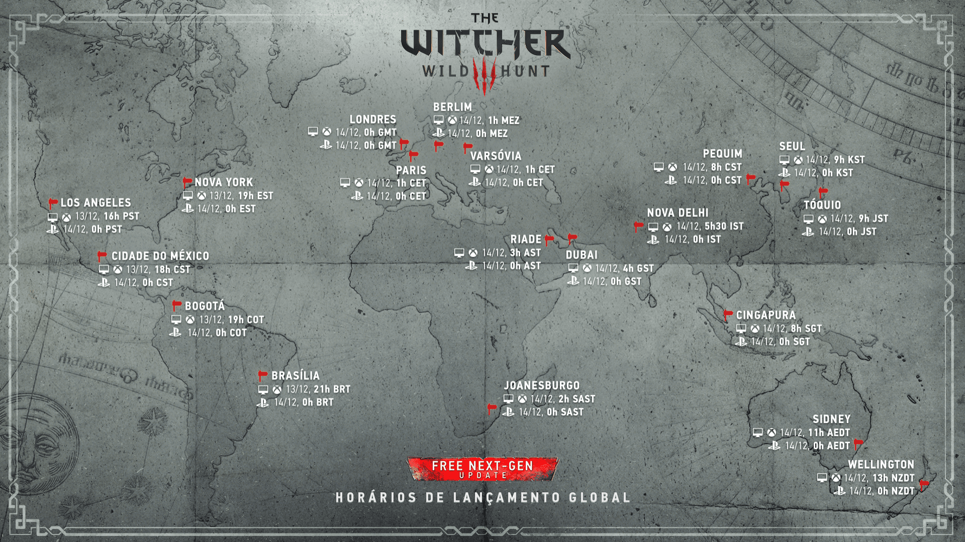 Atualização para a nova geração de The Witcher 3: Wild Hunt – horários de lançamento globais